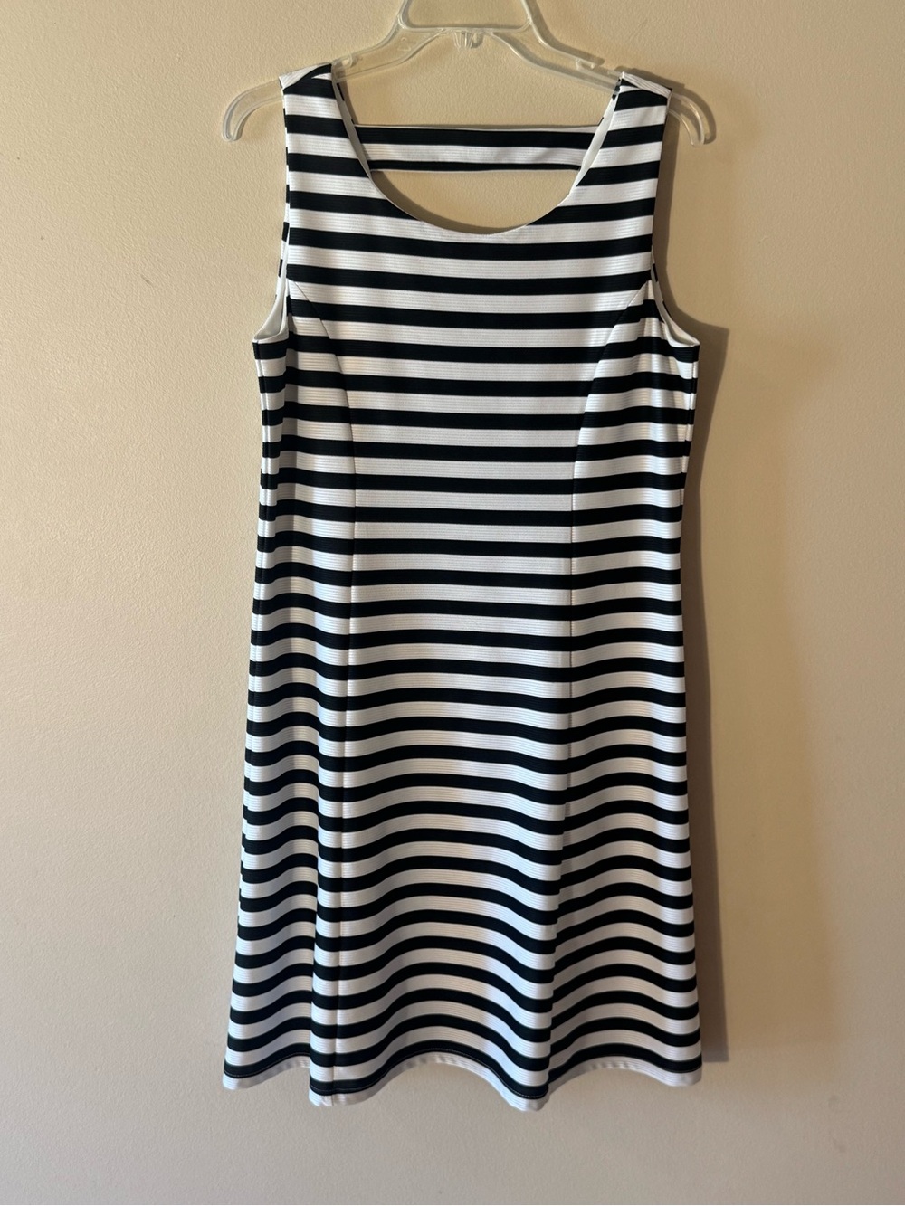 Charlie B Sleeveless Black and White Striped A-Line Dress